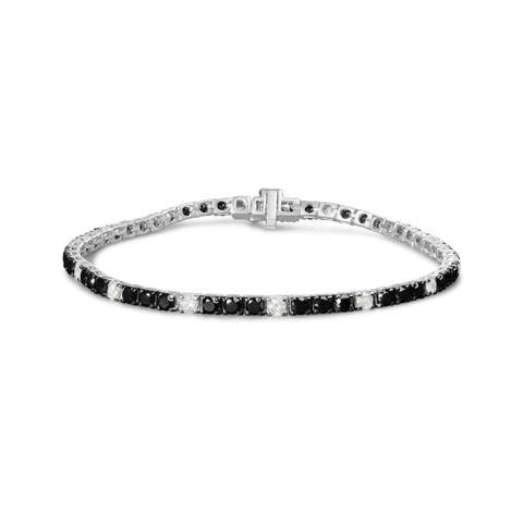 Silver 5.0 Cttw Black and White Diamond Tennis Bracelet