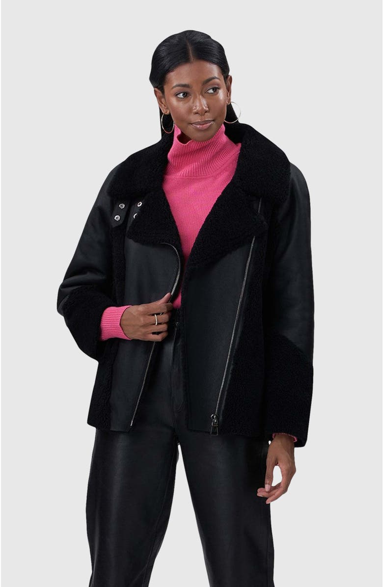 GORSKI Genuine Shearling Zip Moto Jacket, Alternate, color, Black/Black