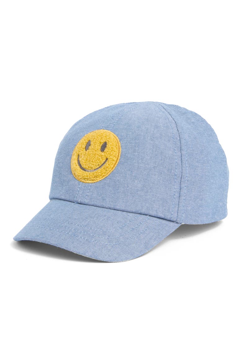 Smiley Patch Chambray Baseball Cap, Main, color, CHAMBRAY