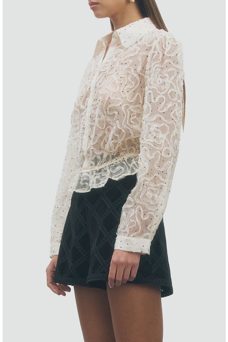 Mary Ruffled Button Shirt, Alternate, color, IVORY BLACK