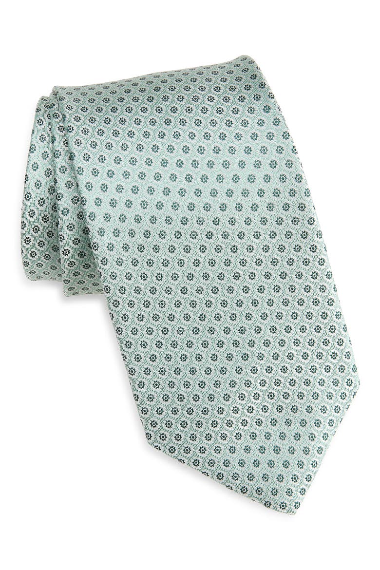 Neat Floral Medallion Silk Tie, Main, color, GREEN