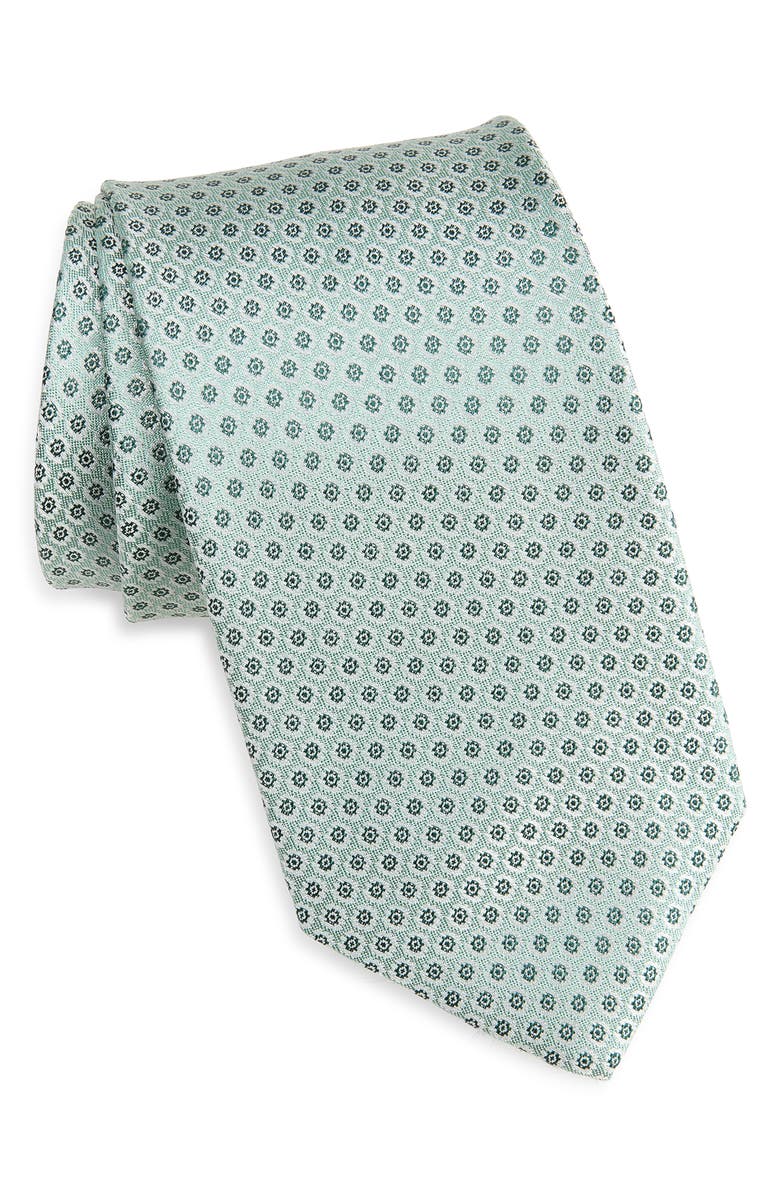 David Donahue Neat Floral Medallion Silk Tie, Main, color, Green