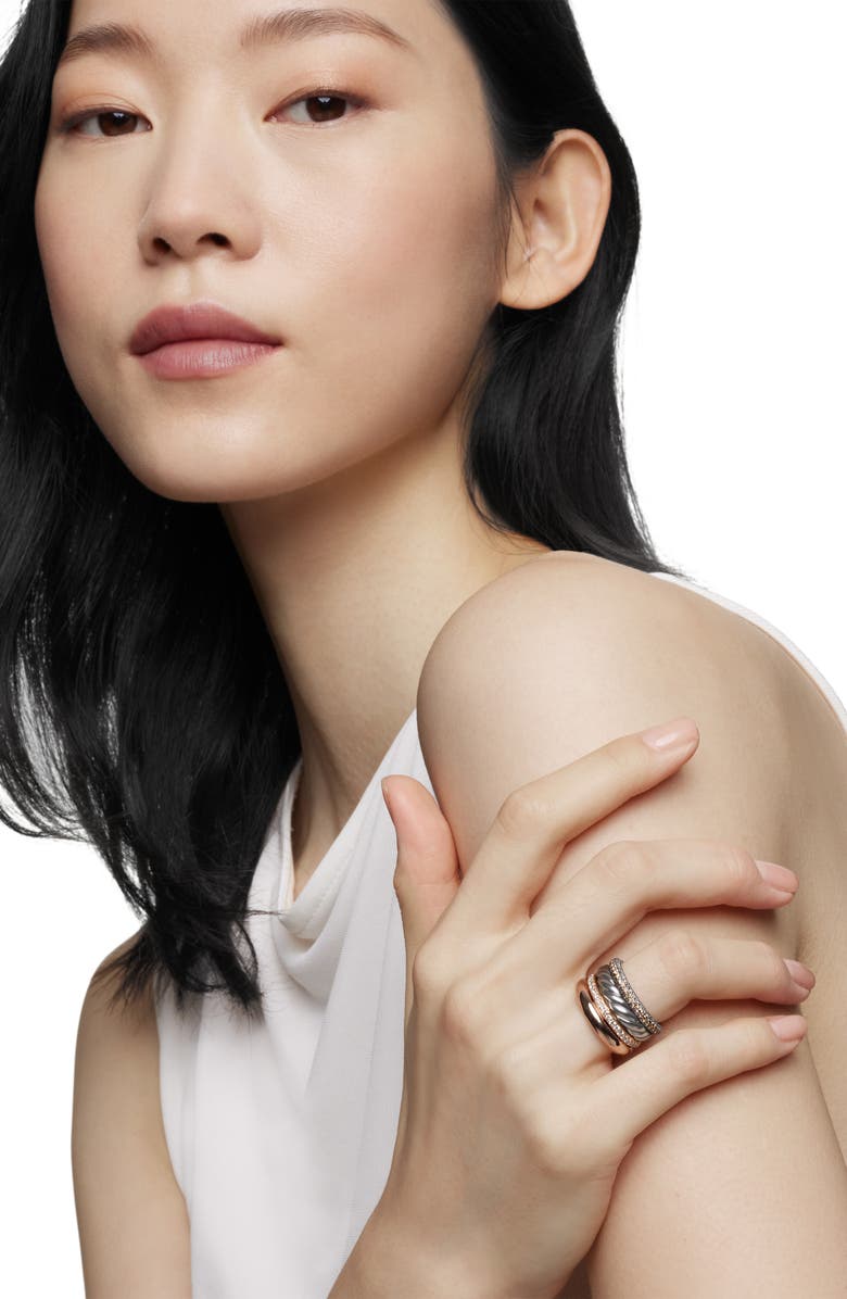 David Yurman Mercer<sup>™</sup> Mélange Multirow Ring with Pavé Diamonds, Alternate, color, Sterling Silver/ 18K Rose Gold
