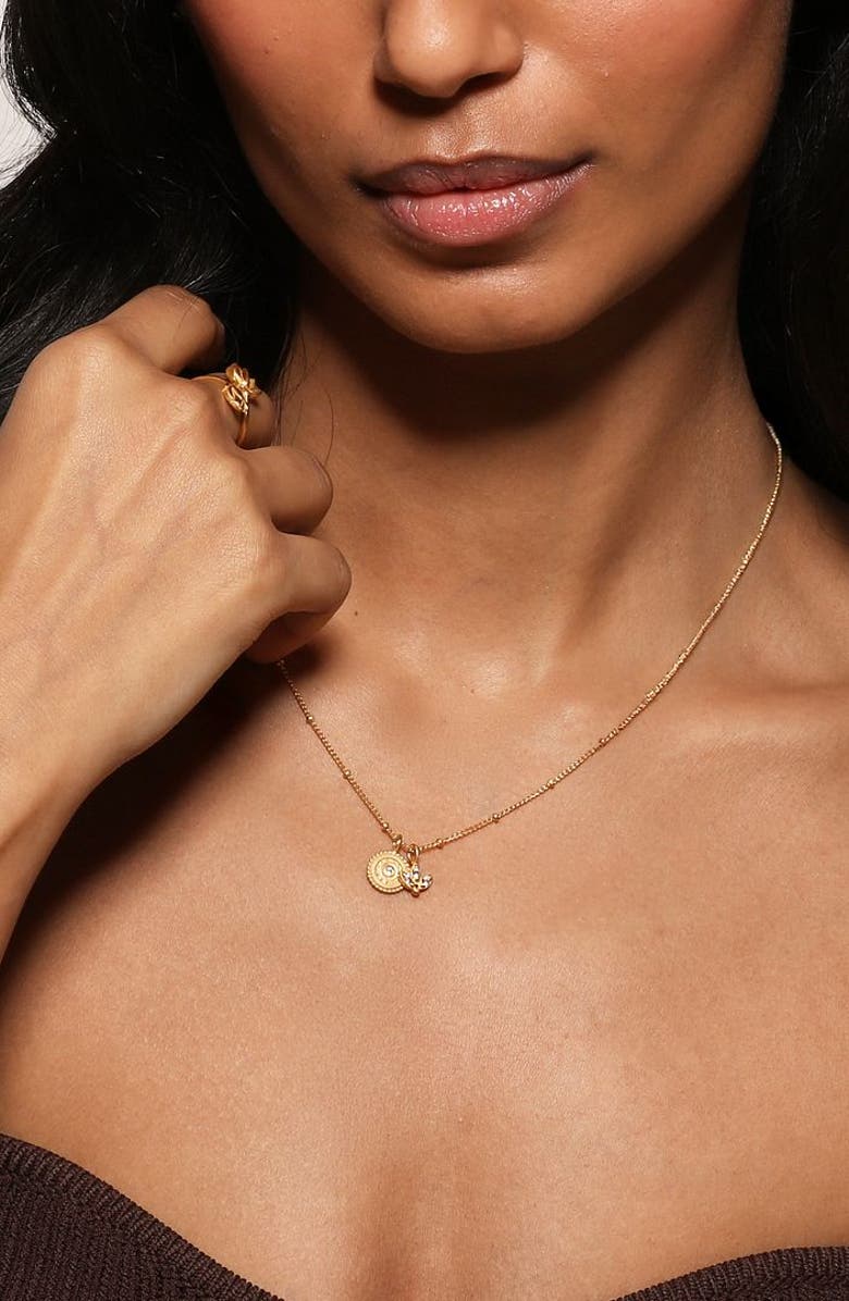 Satya Jewelry Manifesting Possibilities Lotus White Topaz Necklace, Alternate, color, Metallic Gold