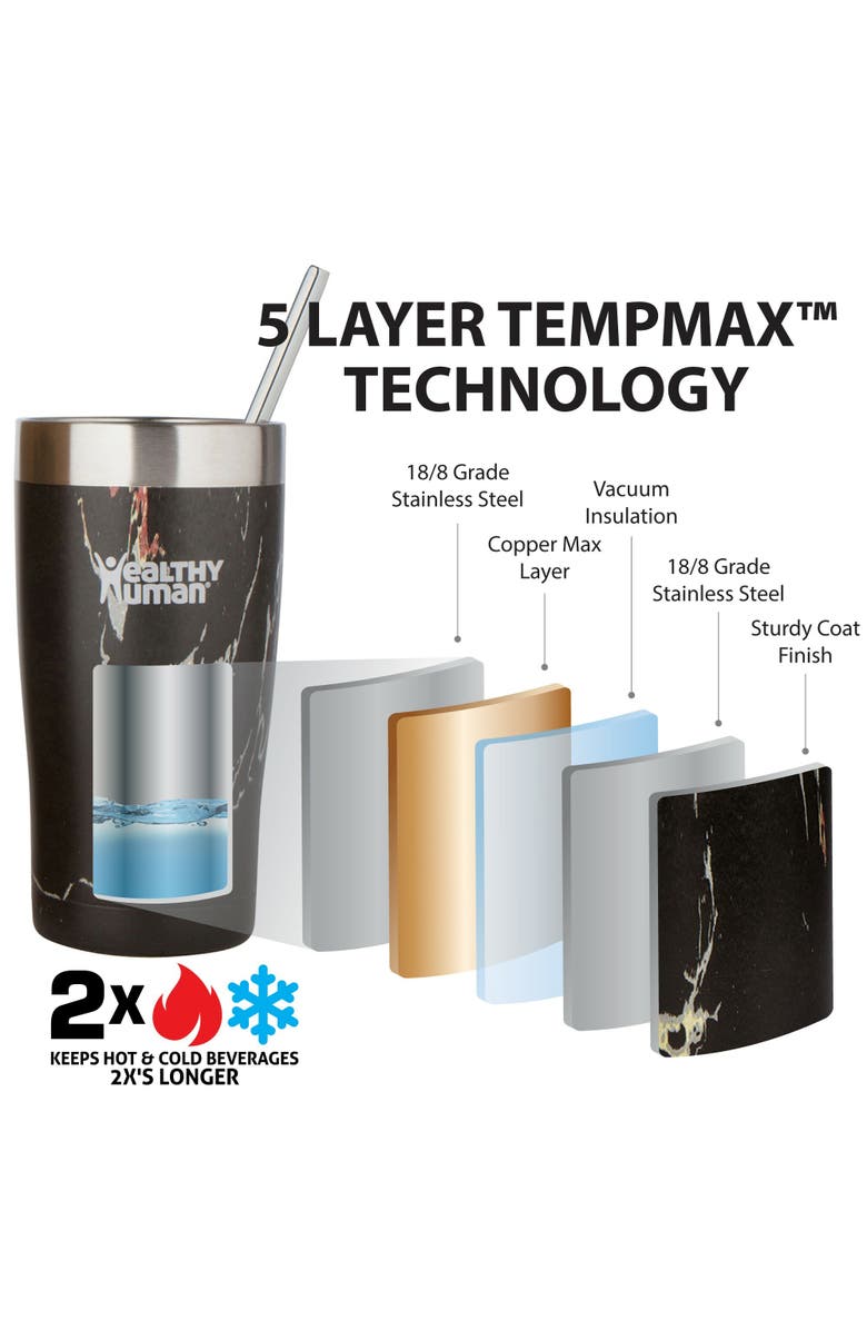 Healthy Human Stainless Steel Tumbler with Straw & Lid, 20 oz Black Onyx, Alternate, color, Black