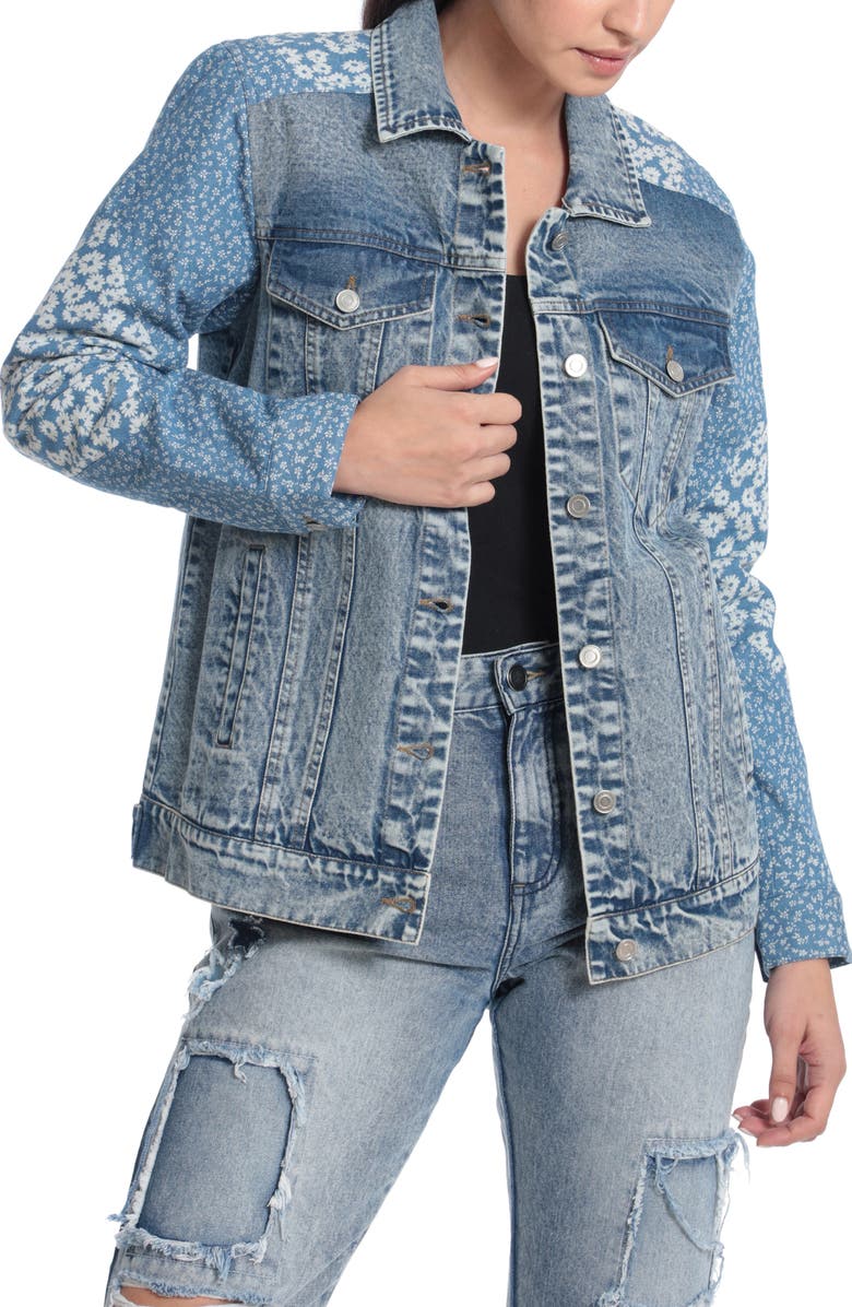 Avec Les Filles Denim Combo Trucker Jacket, Main, color, 