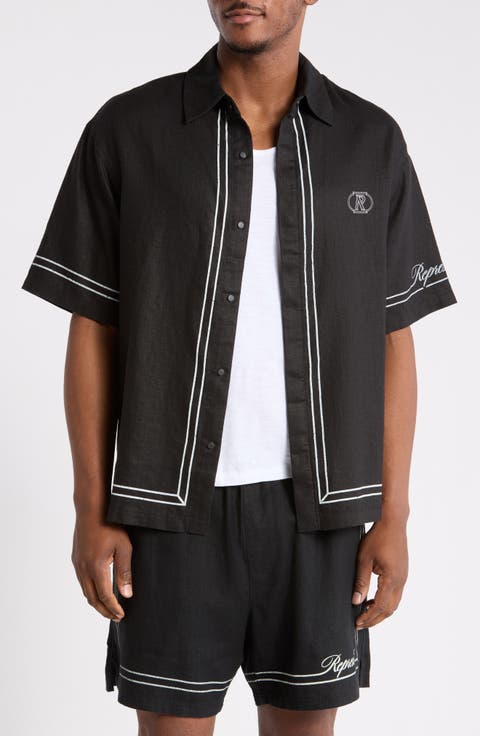 Border Stripe Cotton Button-up Shirt