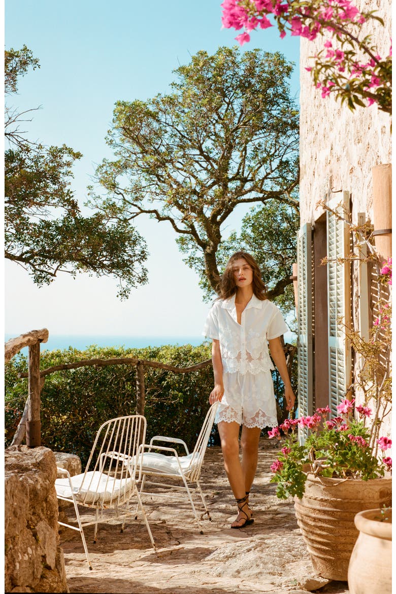 Floral Broderie Crop Cover-Up Shirt, Alternate, color, WHITE