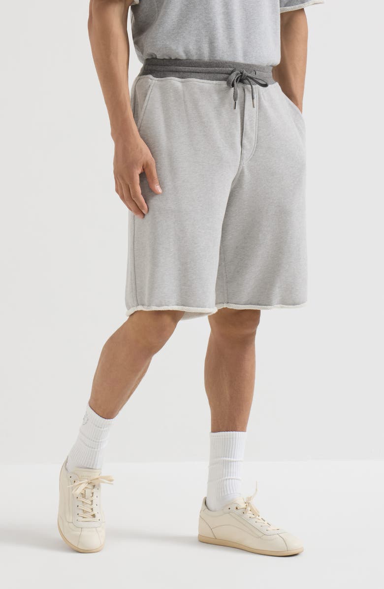 Brunello Cucinelli Cotton French terry Bermuda shorts with embroidery, Main, color, Grey