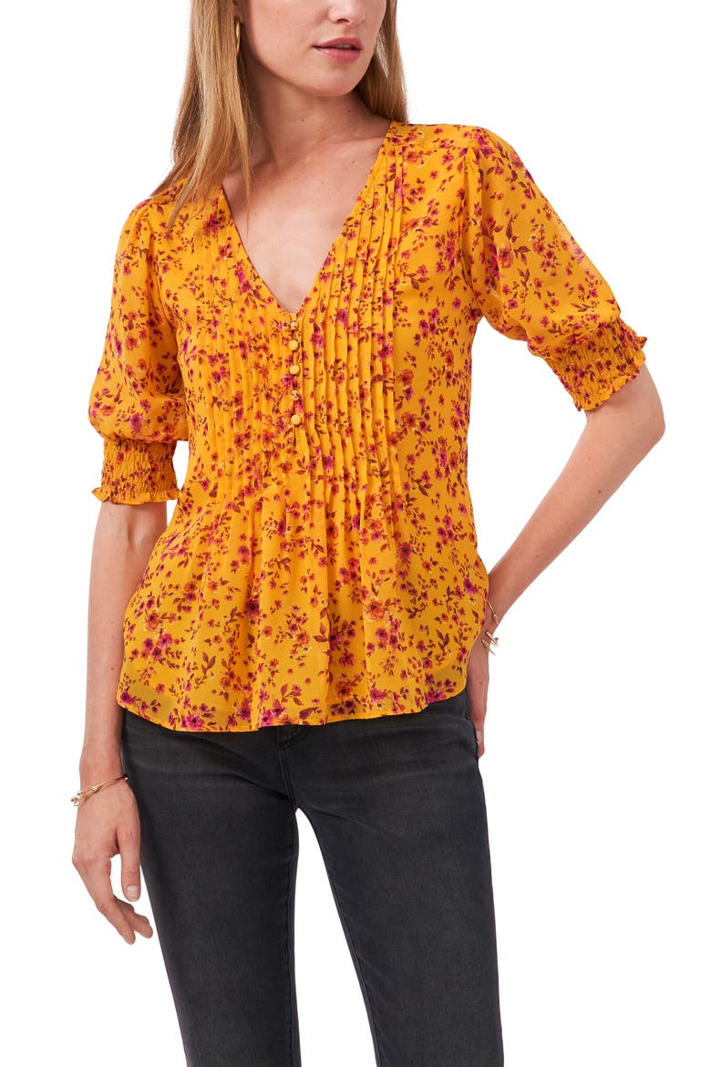 Floral Pintuck Front Top, Main, color, FLRL GLOW