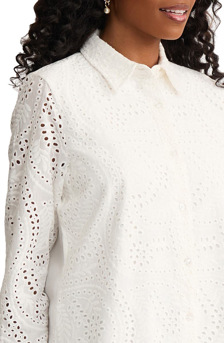 Jones New York Cotton Eyelet Button-Up Shirt, Alternate, color, Natural White