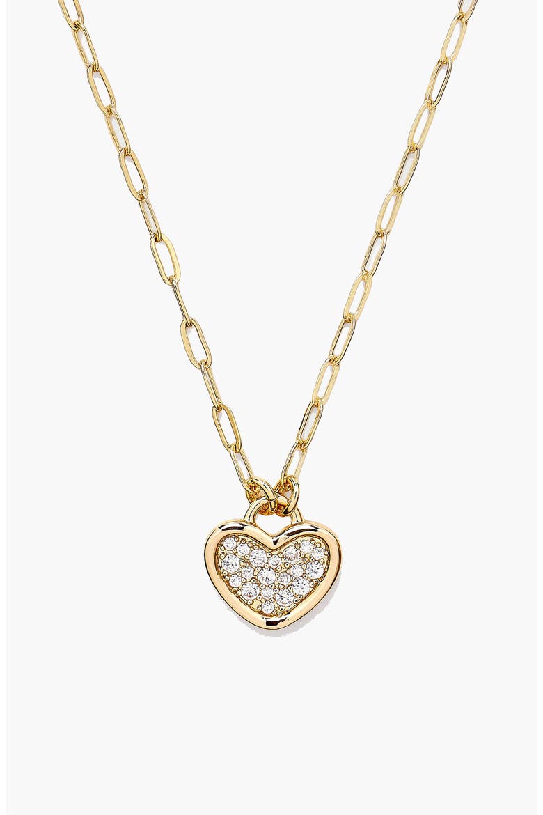 Link Heart Pave Short Necklace in Gold, Alternate, color, Gold