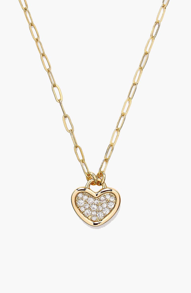 YOJ Link Heart Pave Short Necklace in Gold, Alternate, color, Gold
