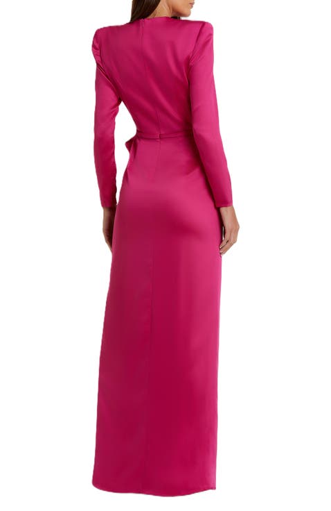 Long Sleeve Structured Bow Draped Gown