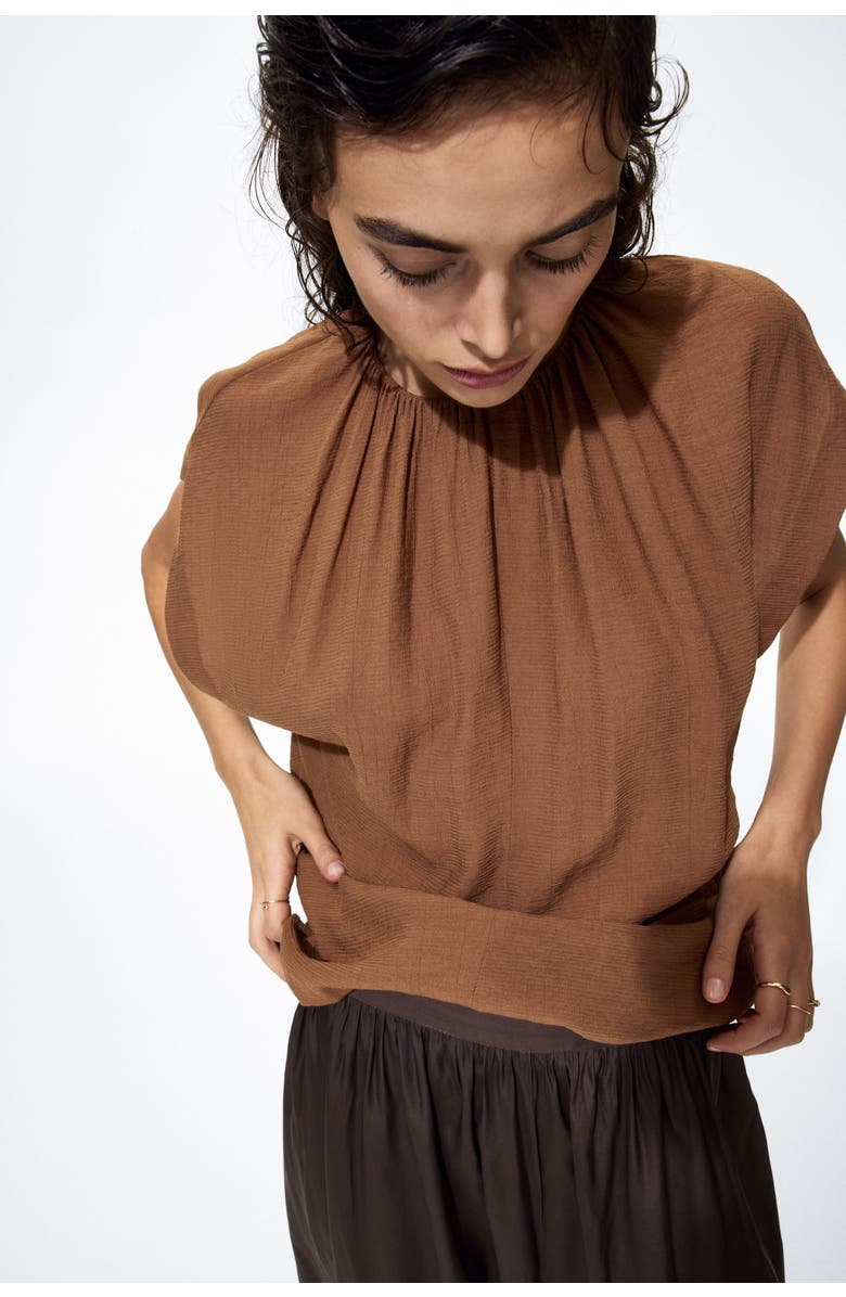 H&M Oversized Gathered Blouse, Alternate, color, Brown