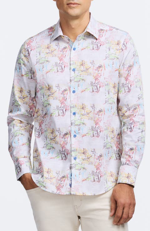 Payson Tropical Villa Print Stretch Cotton Button-Up Shirt