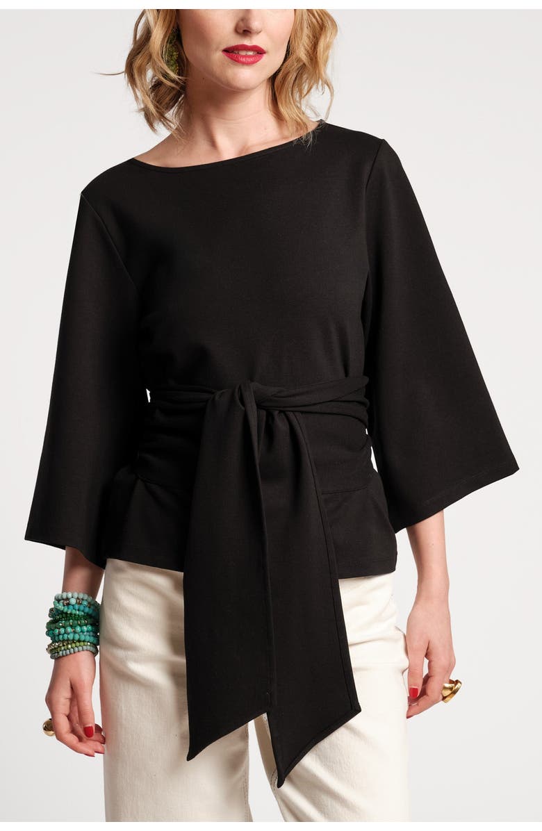 Frances Valentine Whitney Wrap Top Solid Viscose Blend Viscose Blend, Main, color, Black