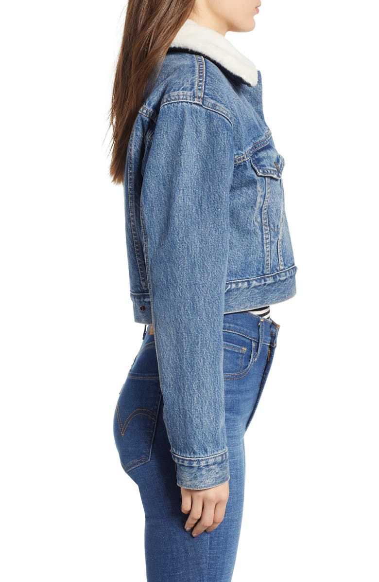 Levi's<sup>®</sup> Faux Fur Lined Crop Trucker Jacket, Alternate, color, 