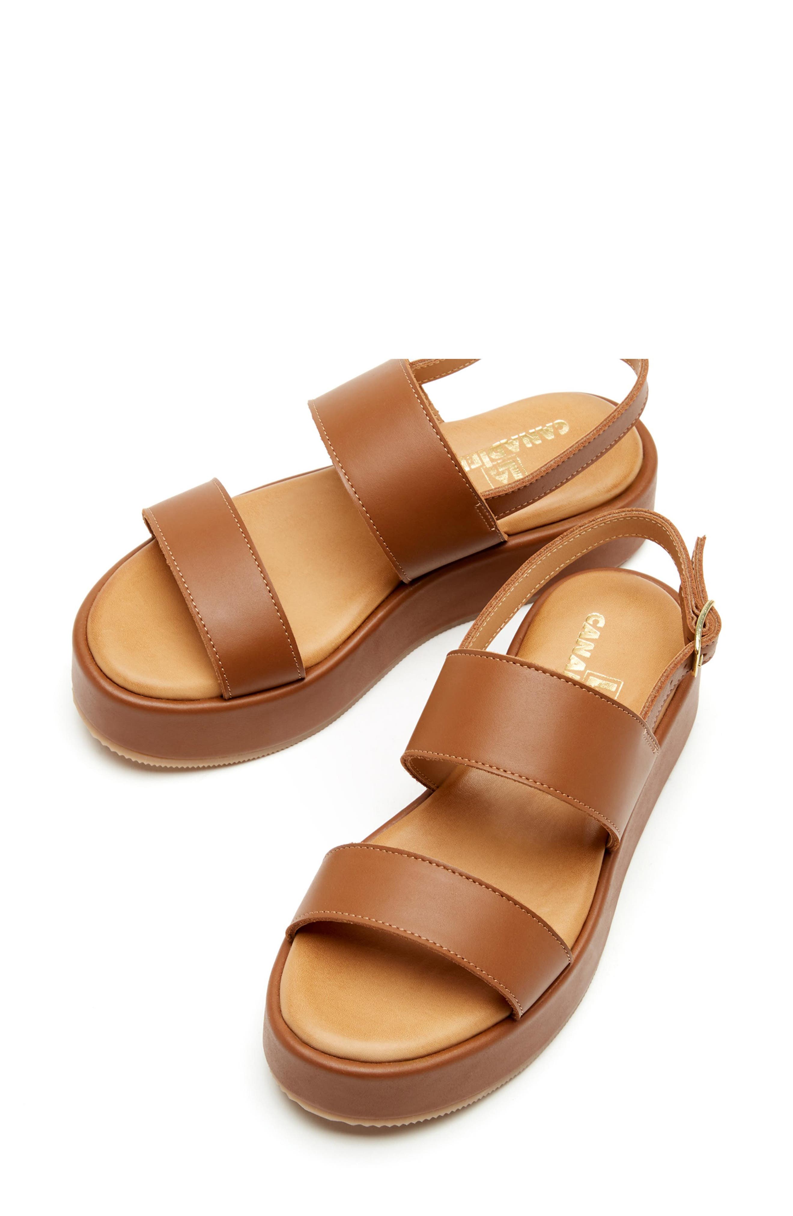 La Canadienne Sarai Waterproof Slingback Platform Wedge Sandal, Alternate, color, Cognac Leather