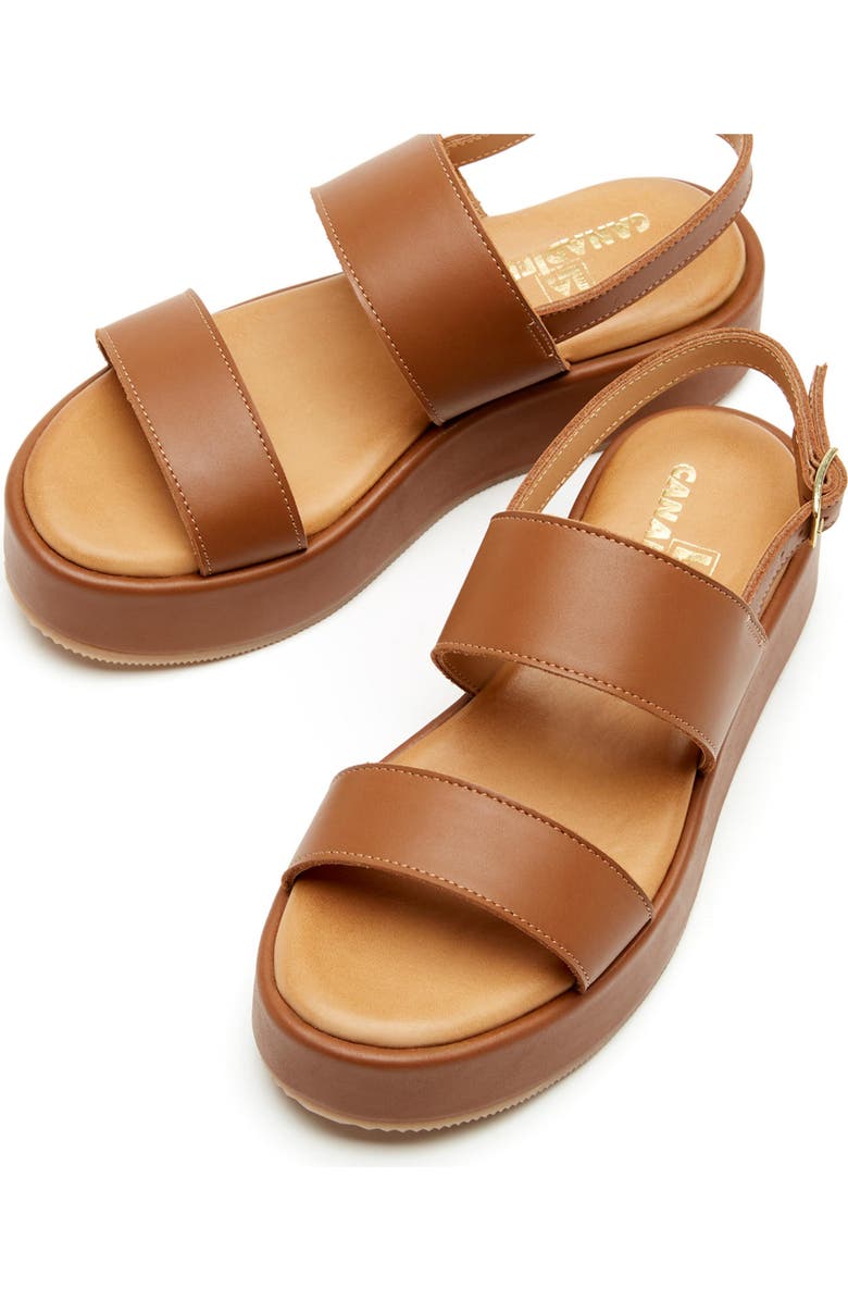 La Canadienne Sarai Waterproof Slingback Platform Wedge Sandal, Alternate, color, Cognac Leather