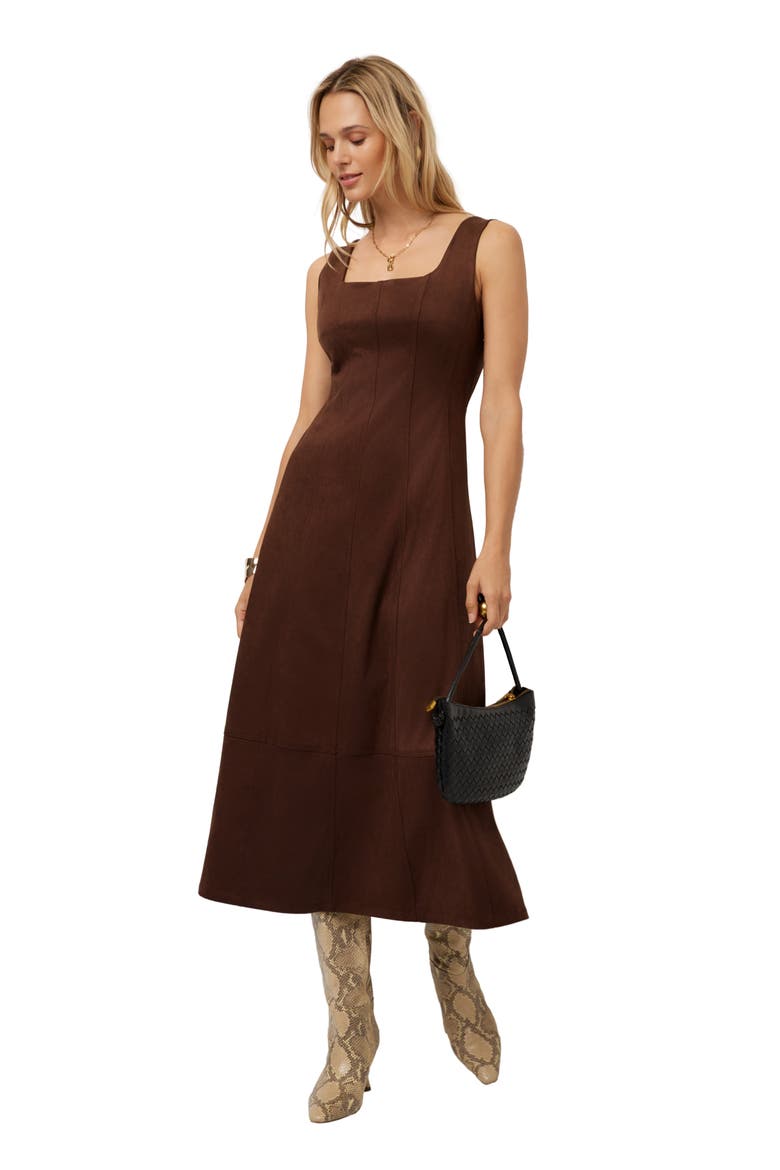 Madalyn Faux Suede Midi Dress, Alternate, color, WOOD
