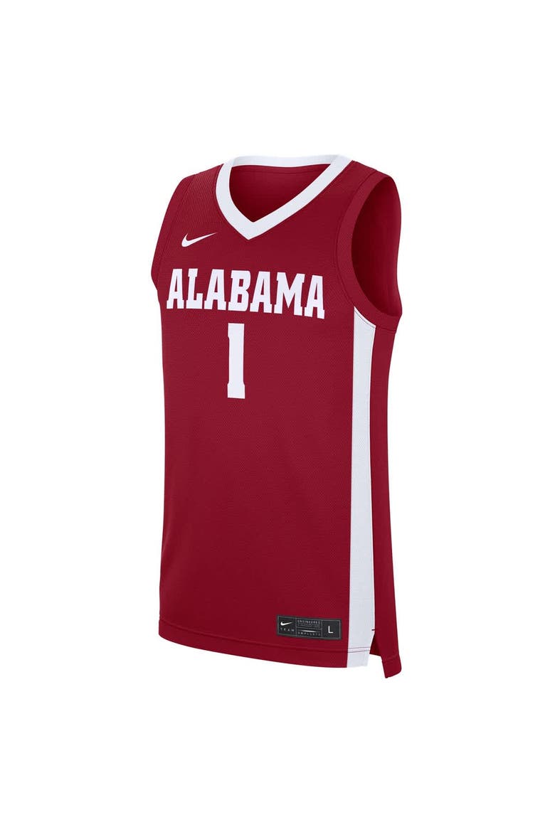 Men's Nike #1 Crimson Alabama Crimson Tide Road Replica Jersey, Alternate, color, Crimson