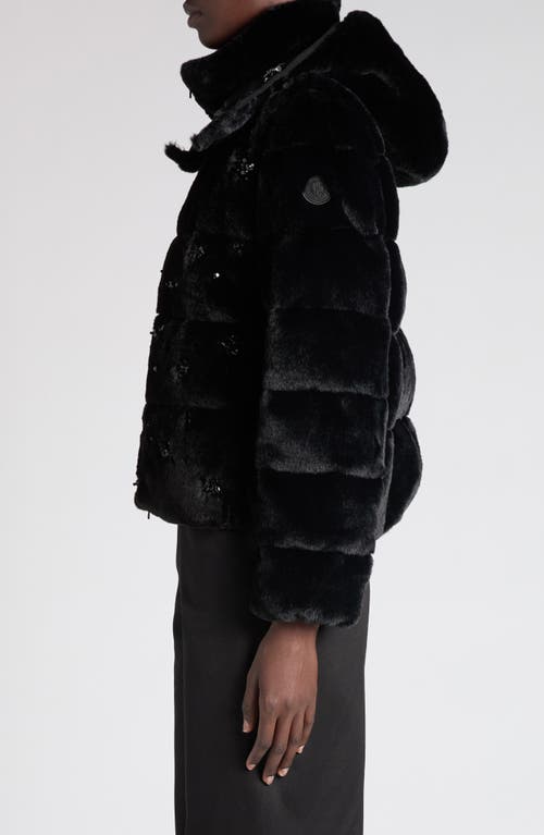 Moncler Andronne Embellished Faux Fur Down Jacket In Black