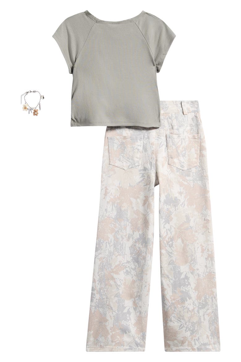 Kids' Cinched T-Shirt, Camo Twill Pants & Bracelet Set, Alternate, color, SAGE