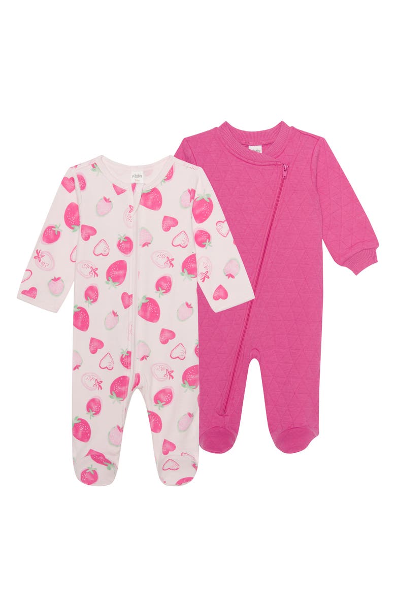 PL Baby by Petit Lem 2-Pack Zip Footies, Main, color, 