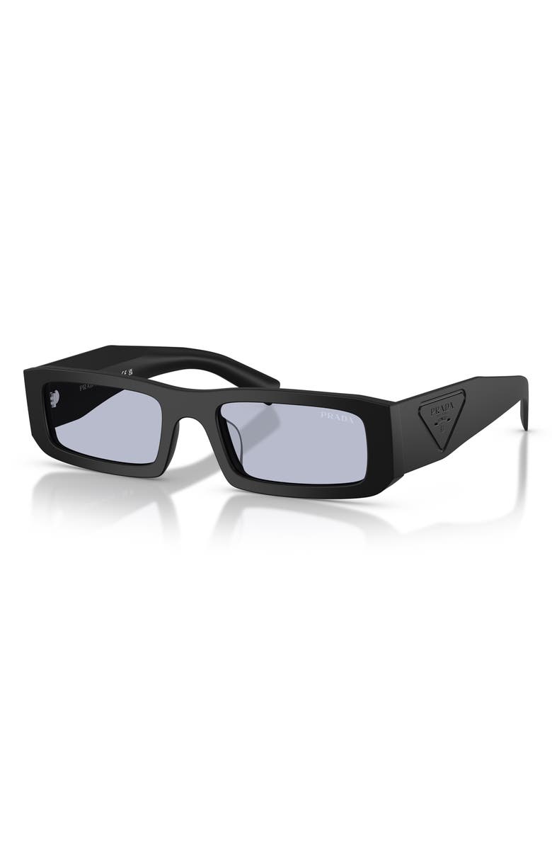 Prada 54mm Rectangular Sunglasses, Main, color, Matte Black / Blue