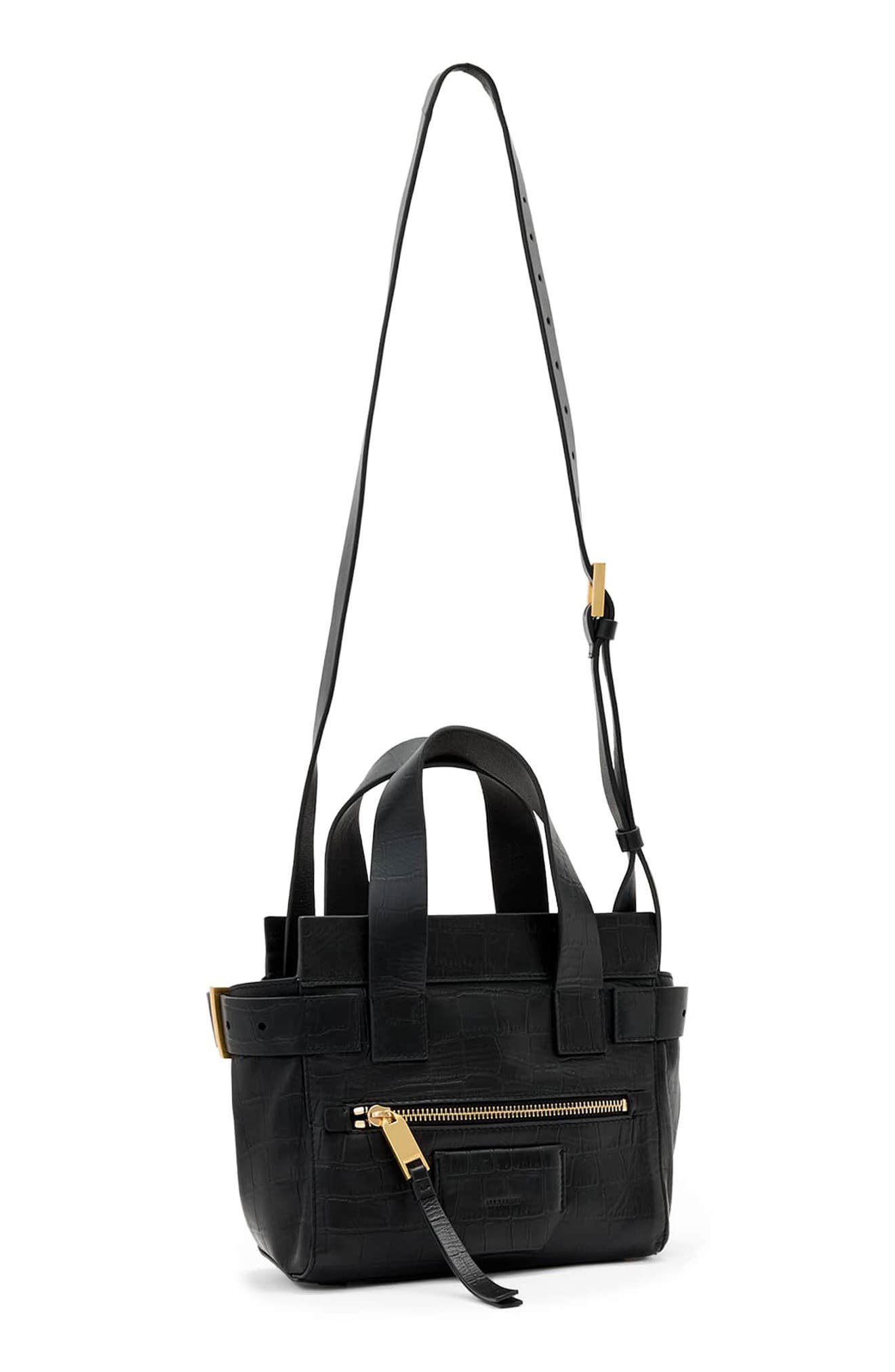 Perez Mini Croc Embossed Leather Crossbody Bag, Alternate, color, BLACK