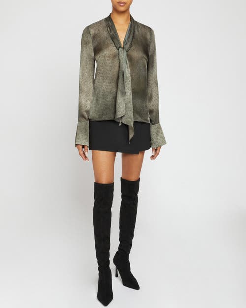 Santorelli Amanda Long Sleeve Blouse With Drop Neck Tie In Deep Sage
