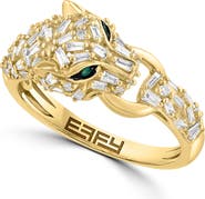EFFY Sterling Silver Gold Plated Diamond & Emerald Ring