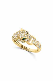 EFFY Sterling Silver Gold Plated Diamond & Emerald Ring
