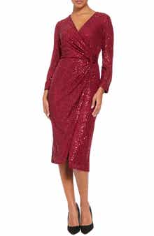 Side Twist Sequin Long Sleeve Midi Dress