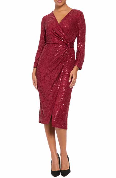 Side Twist Sequin Long Sleeve Midi Dress