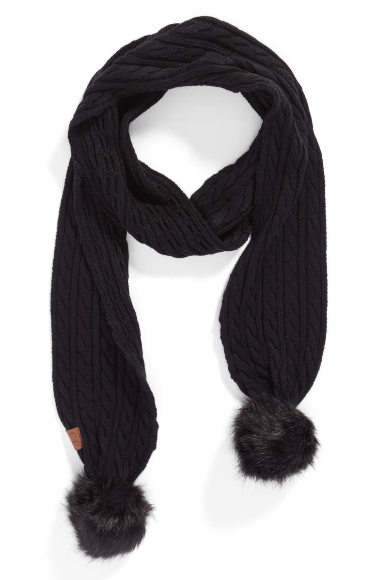 C.C<sup>®</sup> CC Faux Fur Pompom Knit Scarf, Alternate, color, 