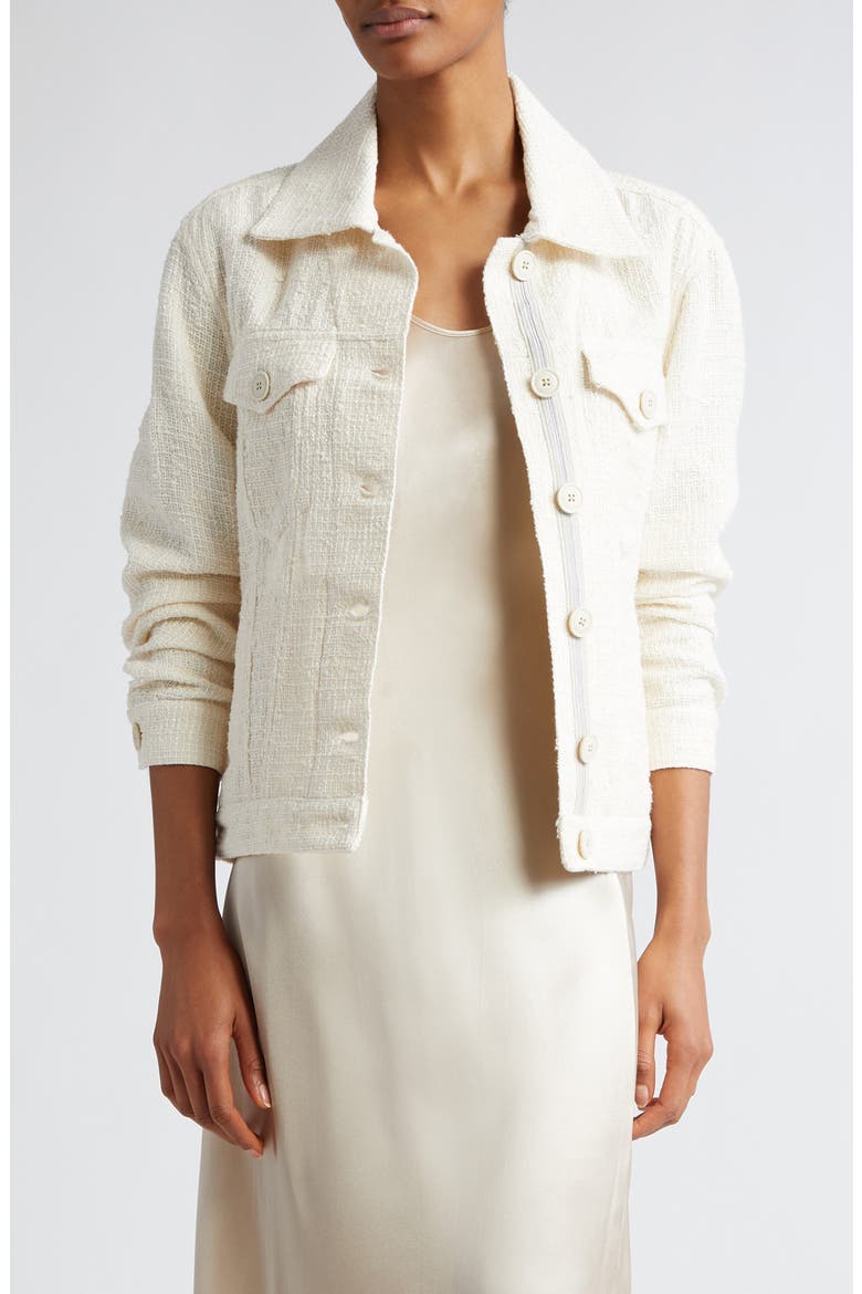 Slub Weave Cotton Blend Trucker Jacket, Main, color, IVORY