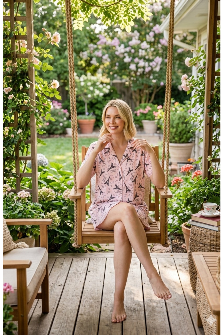 Notched Collared Sleep Dress, Alternate, color, Rose Eifel