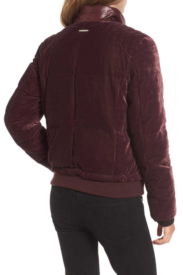 Vita Down & Feather Fill Quilted Velvet Jacket, Alternate, color, BURGUNDY