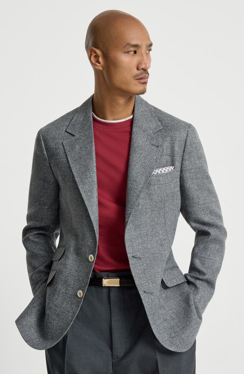Brunello Cucinelli Hopsack deconstructed blazer, Alternate, color, Medium Grey