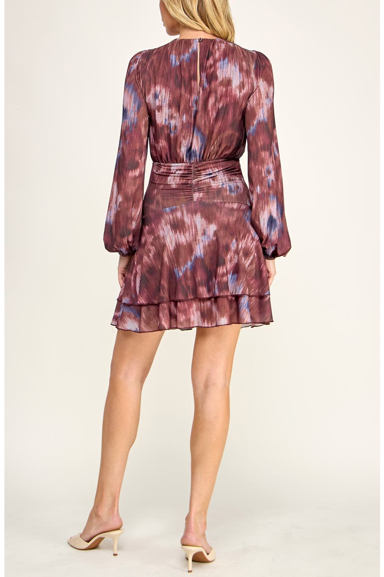 Abstract Print Long Sleeve Mesh Minidress, Alternate, color, CLAY/ PERIWINKLE