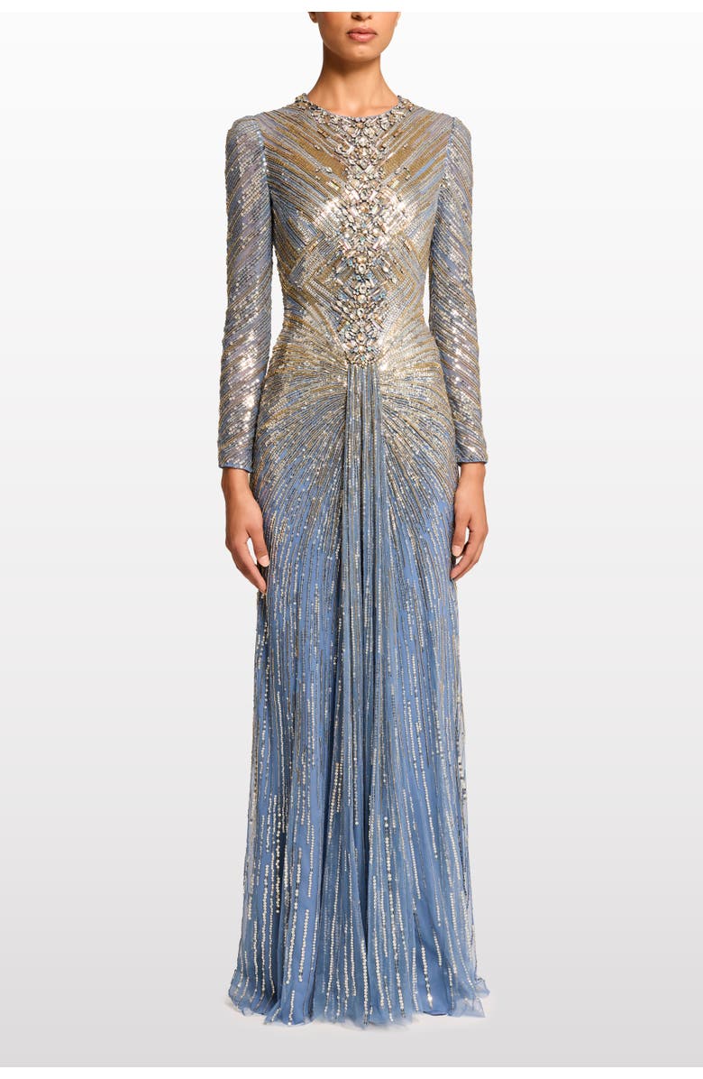 Jenny Packham Wiona Sequin-Embellished Gown, Alternate, color, Denim
