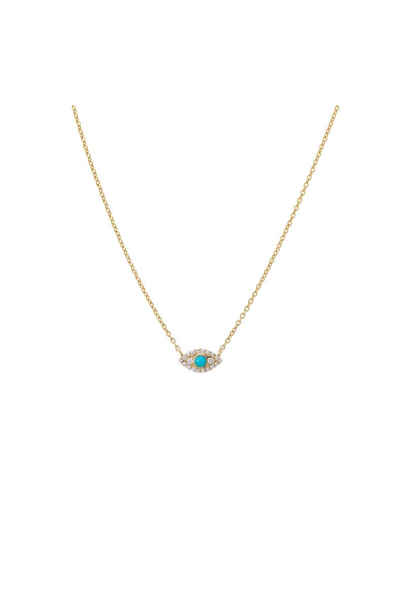 BY ADINA EDEN Diamond Pave X Turquoise Evil Eye Necklace 14K, Main, color, Turquoise