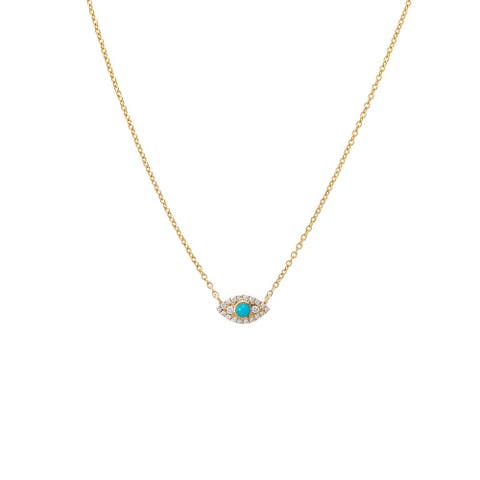 Diamond Pave X Turquoise Evil Eye Necklace 14K