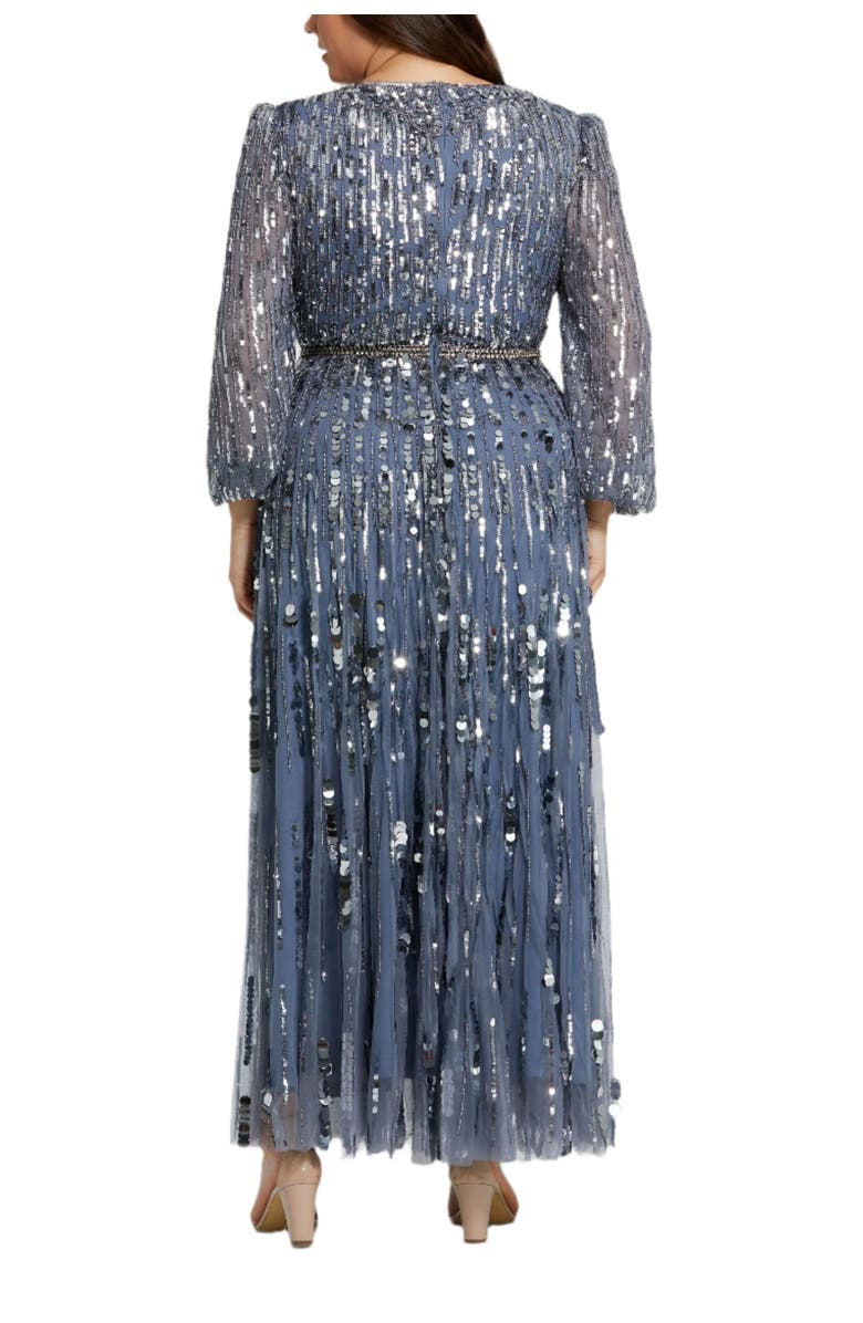 Mac Duggal Long Sleeve Beaded Crystal Deep V Neckline Gown, Alternate, color, Slate Blue