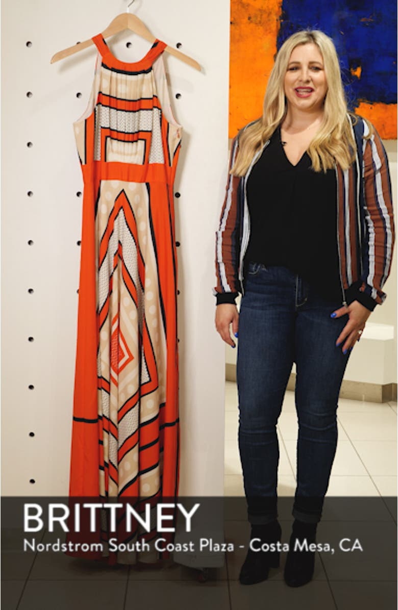 Scarf Print Crêpe de Chine Fit & Flare Maxi Dress, sales video thumbnail