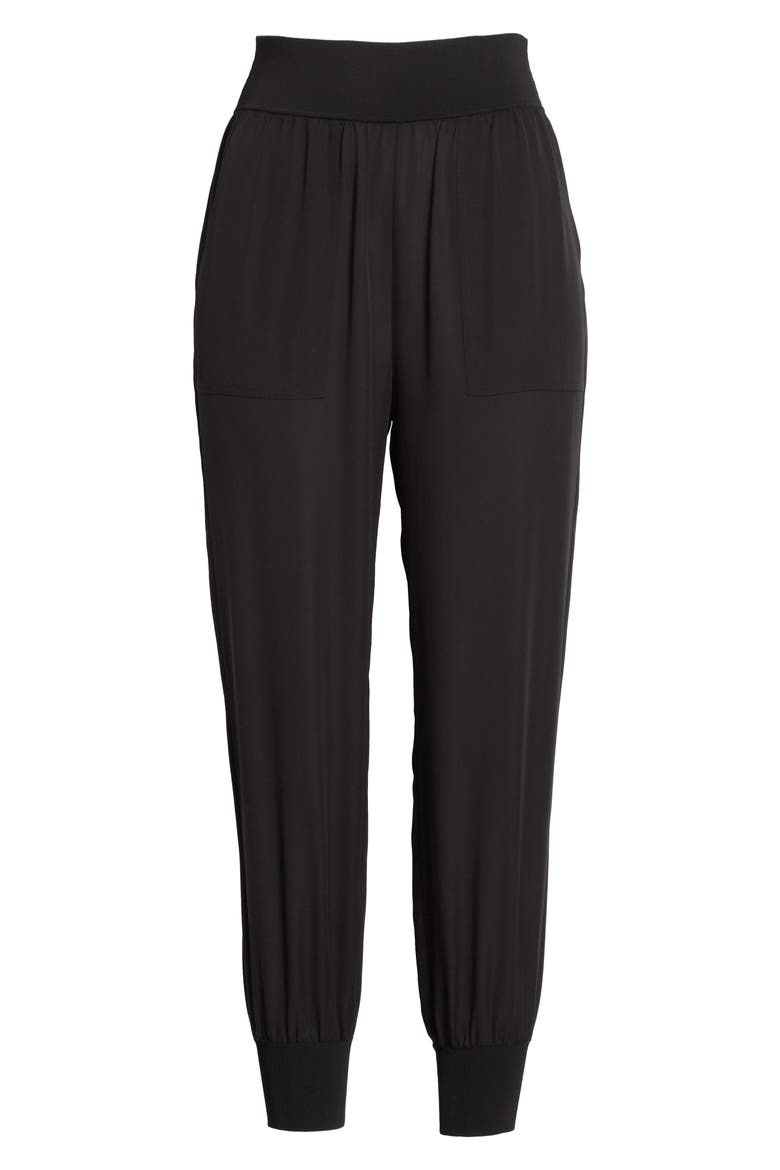 Silk Jogger Pants, Alternate, color, BLACK