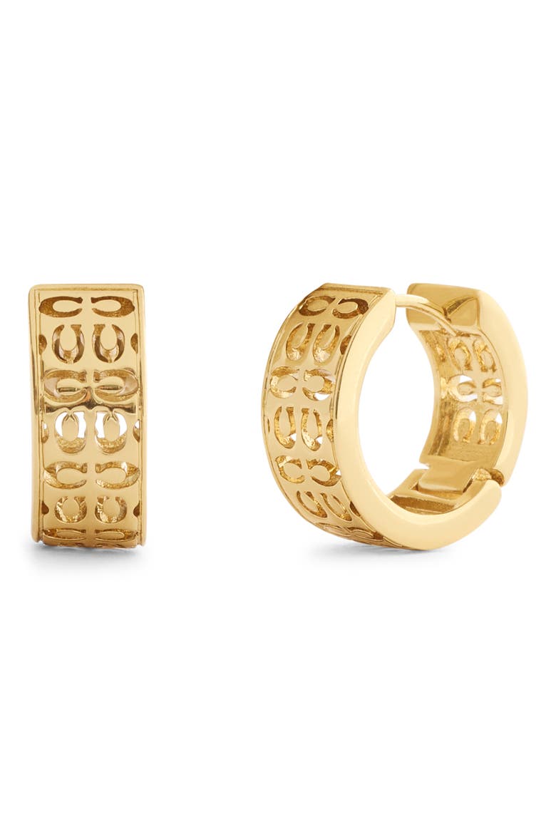 Quilted Cutout Huggie Hoop Earrings, Main, color, SHINY GOLD