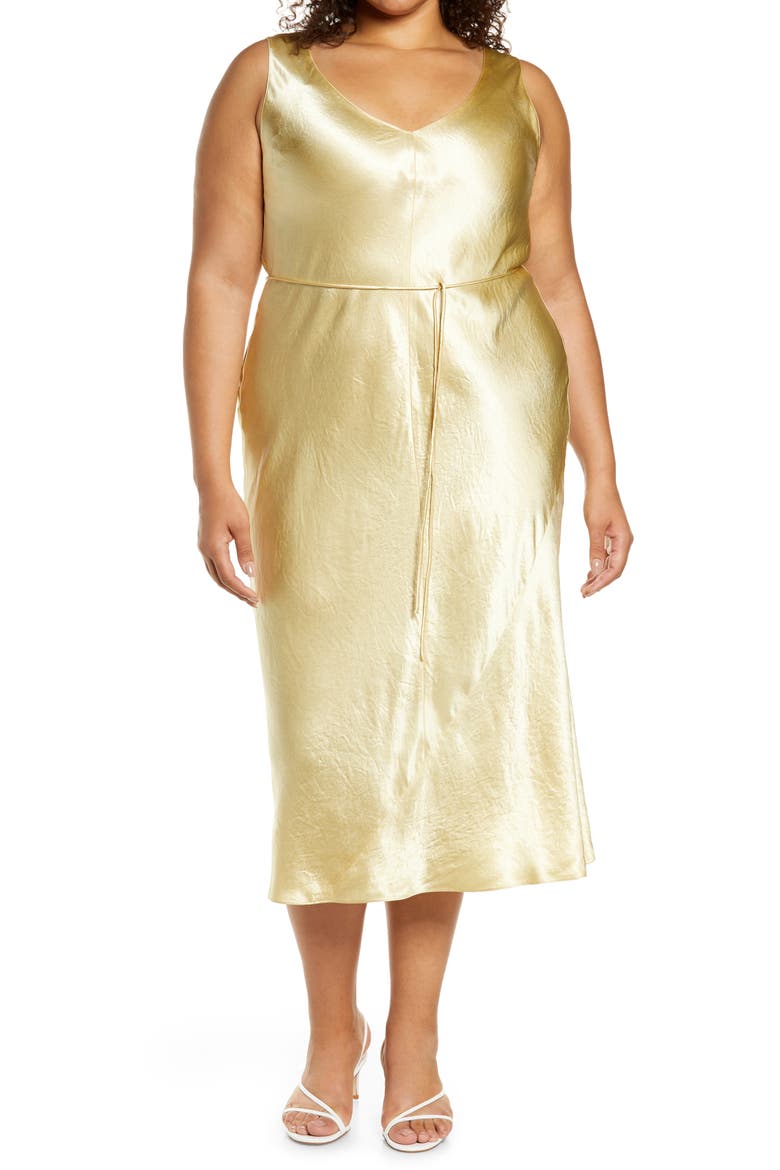 Double V-Neck Satin Slipdress, Main, color, SUN STONE